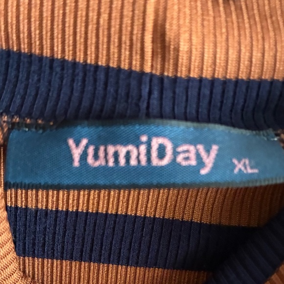 Yumi Day Striped Navy and Rust/Brown Turtleneck Top XL - Picture 9 of 12